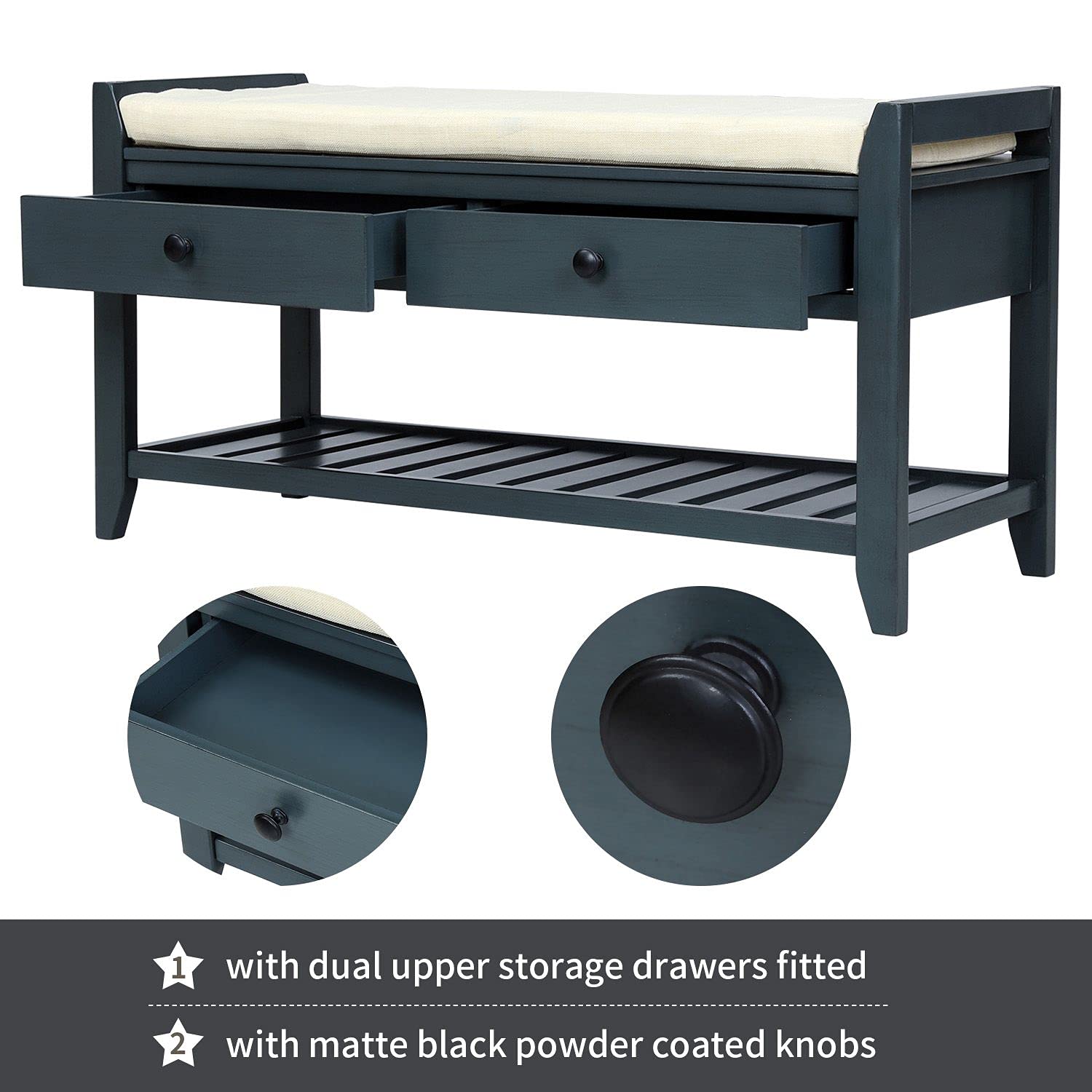 Multipurpose Storage Bench with Cushioned Seat & Drawers - Shoe Rack, Entryway Organizer for Hallway, Bedroom & Living Room | Durable Home Furniture