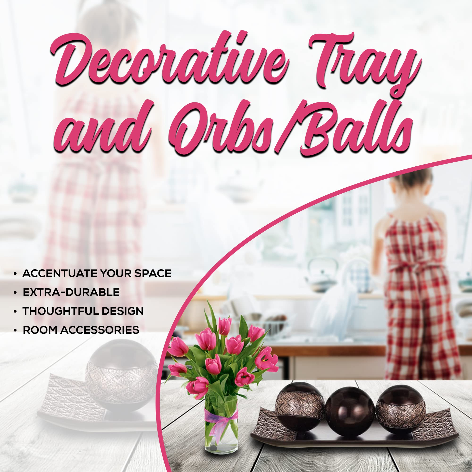 HomeRoots Decorative Tray and Orbs Set of 3 - Elegant Brown Table Centerpiece for Living Room, Coffee & Dining Tables | Home Decor Accents | Perfect for Wedding, Party & Holiday Decorations
