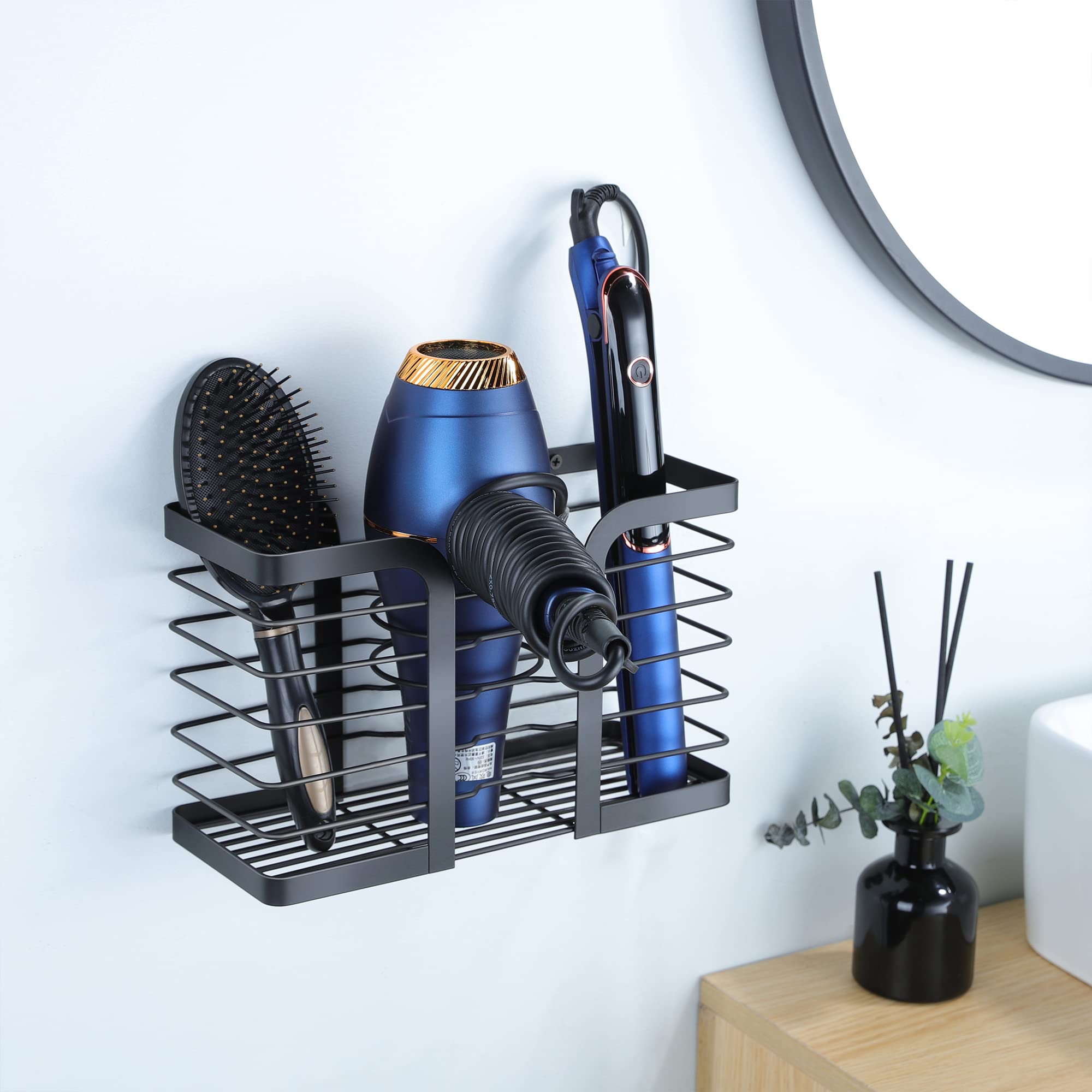 KEGII Stainless Steel Hair Dryer Holder & Wall Mount Organizer - Storage for Hair Dryer, Brushes, Straightener, Flat Iron & Curling Wand | Perfect for Salon, Bathroom & Home Hair Styling Station