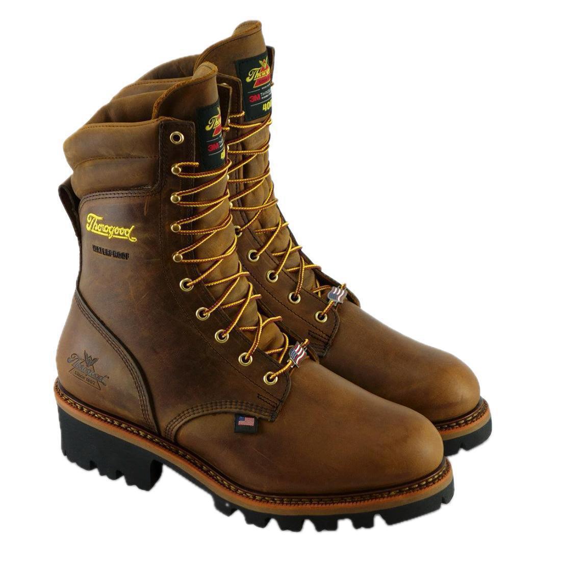 Logger Series 9 Insulated Waterproof Boots for Men - Crazy Horse Brown Leather Work Boots - Winter Snow Hiking & Construction Work Safety Shoes