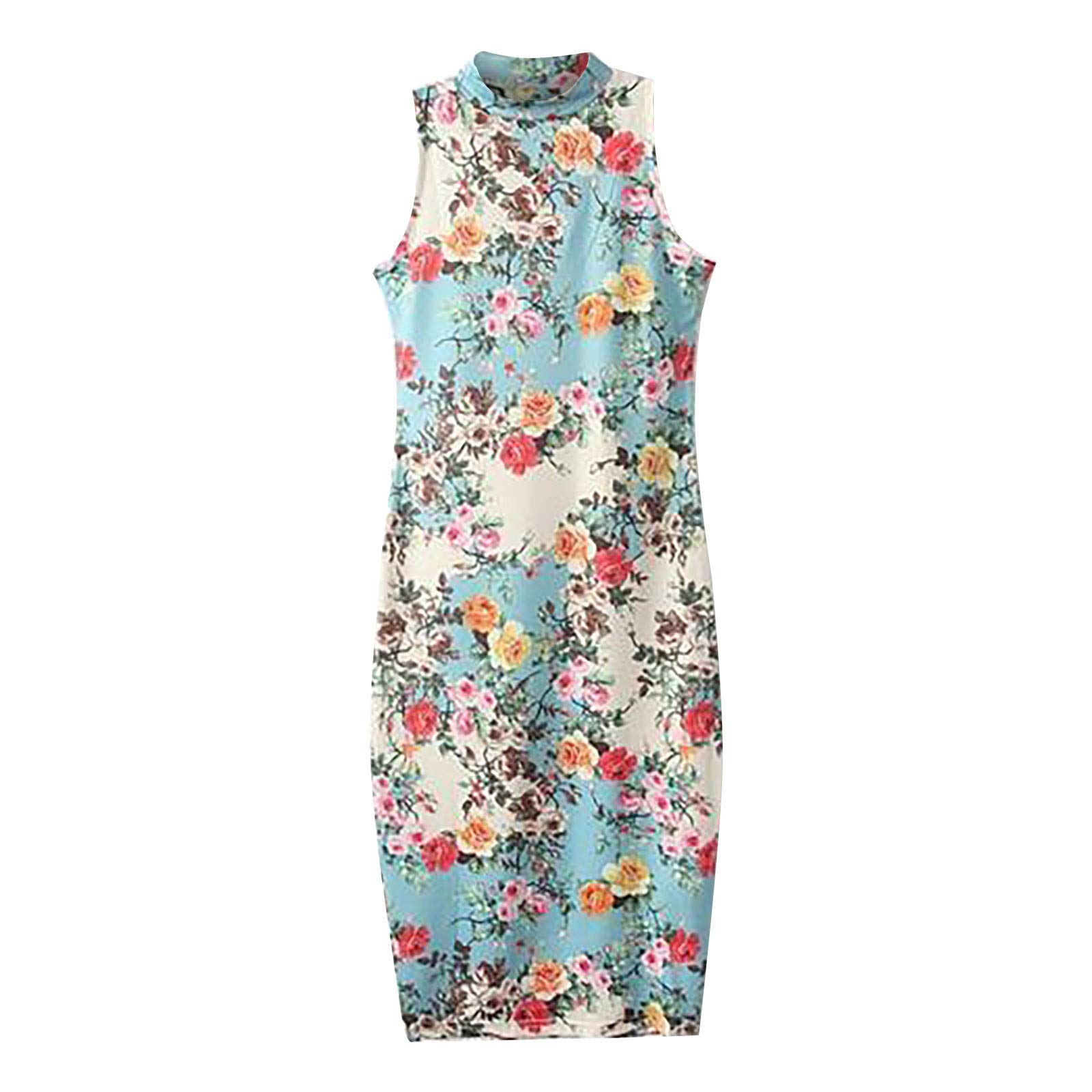 BIBOKAOKE Women's Long Sleeveless Dress - Retro Printed Hip-Hugging Maxi Skirt for Casual Wear, Date Night & Summer Outfits