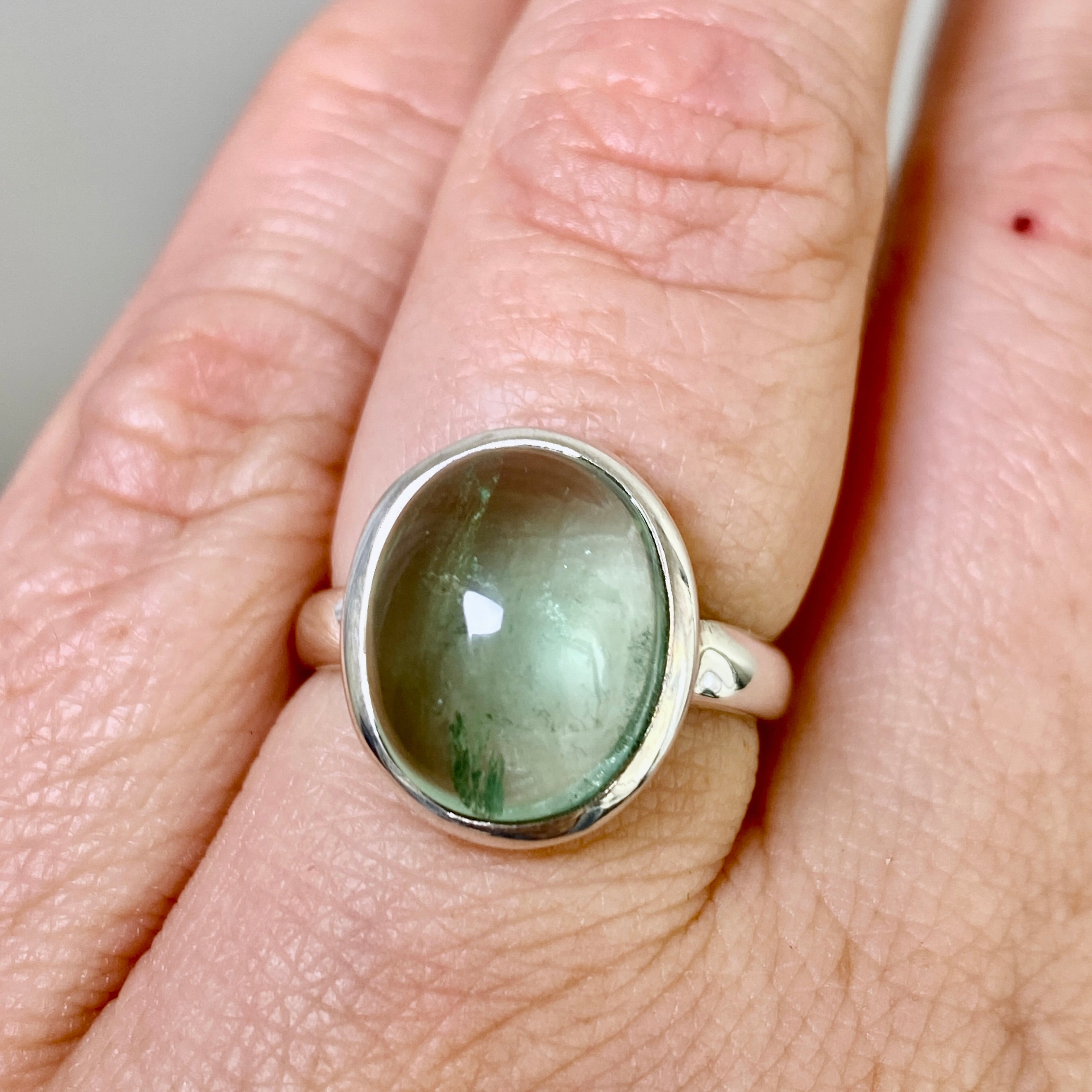 Natural Fluorite Oval Cabochon Ring - Size 5.5 - Handmade Sterling Silver Jewelry - Perfect for Meditation & Energy Healing