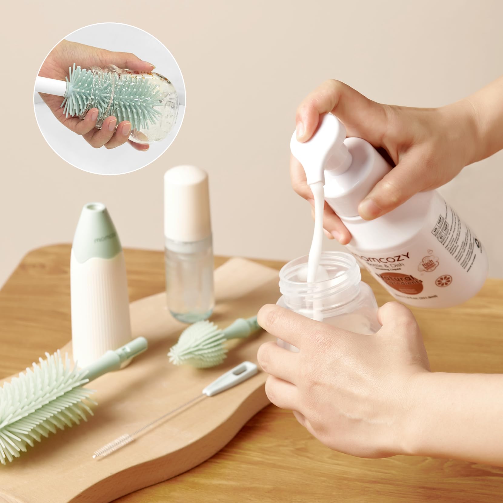 Momcozy Bottle Brush Cleaning Fluid - 11.9oz Natural Foam Cleaner for Baby Bottles, Breast Pump Parts & Pacifiers | Powerful Deep Cleaning Solution for Momcozy Press Foaming Bottle Brush Set | Safe for Infant Feeding Accessories