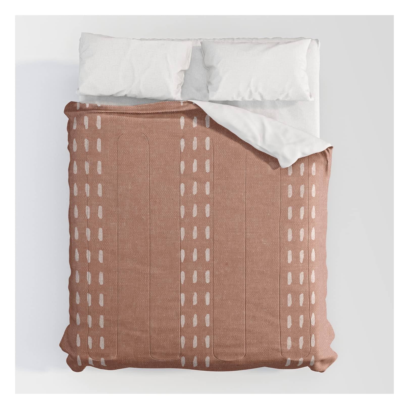 Boho Vertical Stitch Terracotta Cotton Comforter Set - Bohemian Bedding by Little Arrow Decor | Perfect for Cozy Bedrooms, Guest Rooms & Dorm Decor