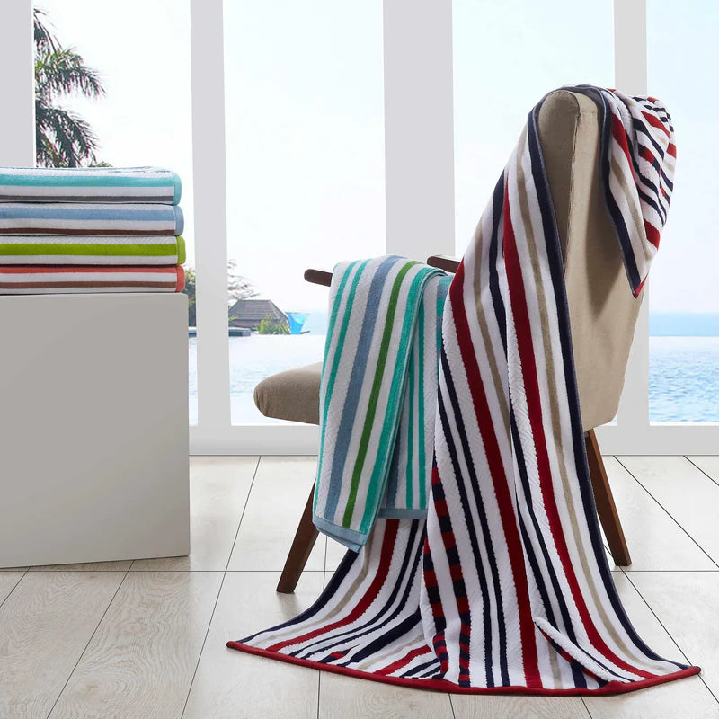 Striped Cotton Oversized 2-Piece Beach Towel Set - Soft, Absorbent & Quick-Drying for Pool, Beach, Yoga & Gym Use