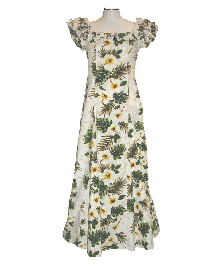 White Hibiscus Panel Hawaiian Muumuu Dress - Floral Summer Maxi Dress for Women | Beach Vacation, Luau Party & Tropical Getaway