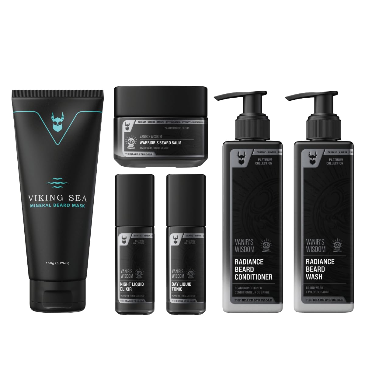 Beard Growth Kit for Men - Complete Grooming Set with Beard Balm, Mask, Conditioner, Wash & Essential Oils | Vanir's Wisdom Platinum Collection | Perfect for Daily Care & Styling