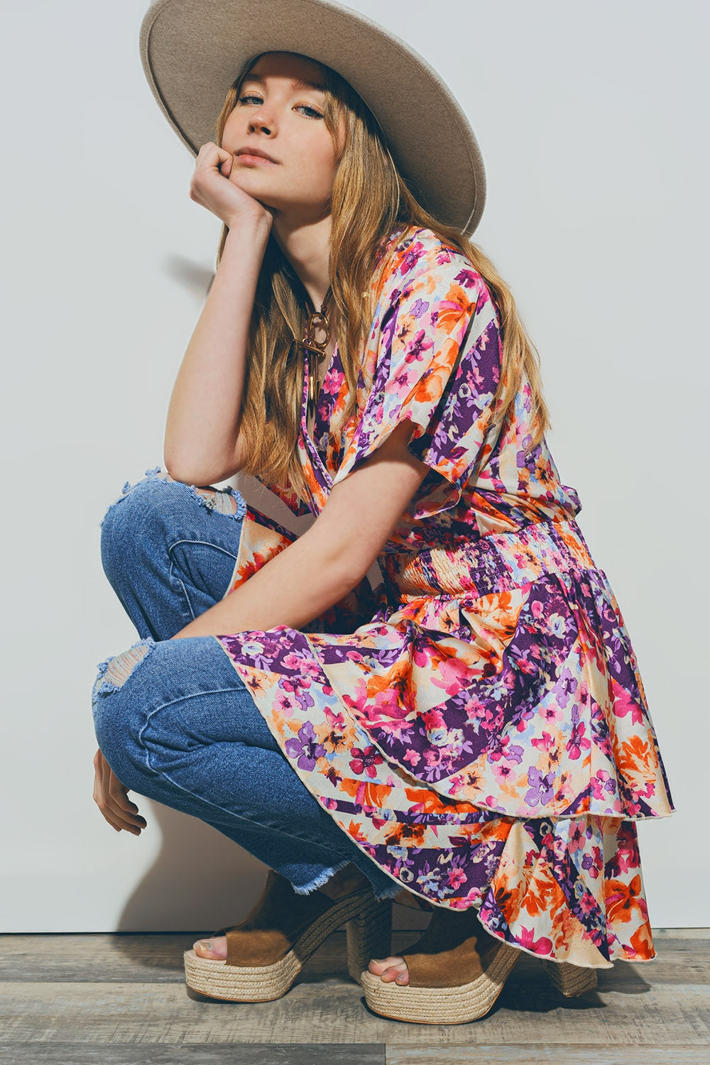 Floral Mini Robe in Multicolor - Lightweight Summer Dress for Beach, Vacation & Casual Wear