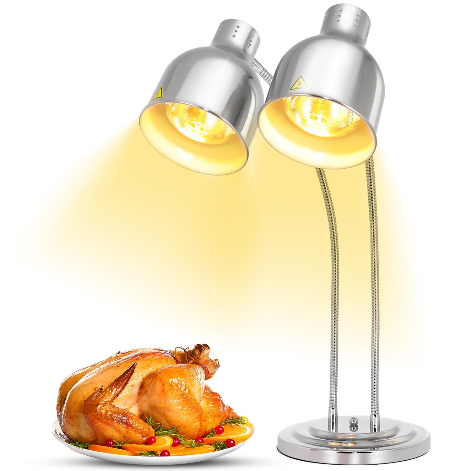 WICHEMI 500W Dual Head Commercial Food Warmer Lamp - Stainless Steel Portable Heat Lamps for Restaurants, Buffets & Catering - Electric Warming Lights for Kitchen & Home Use (Silver) | Perfect for Keeping Food Warm at Buffets, Parties, and Outdoor Events