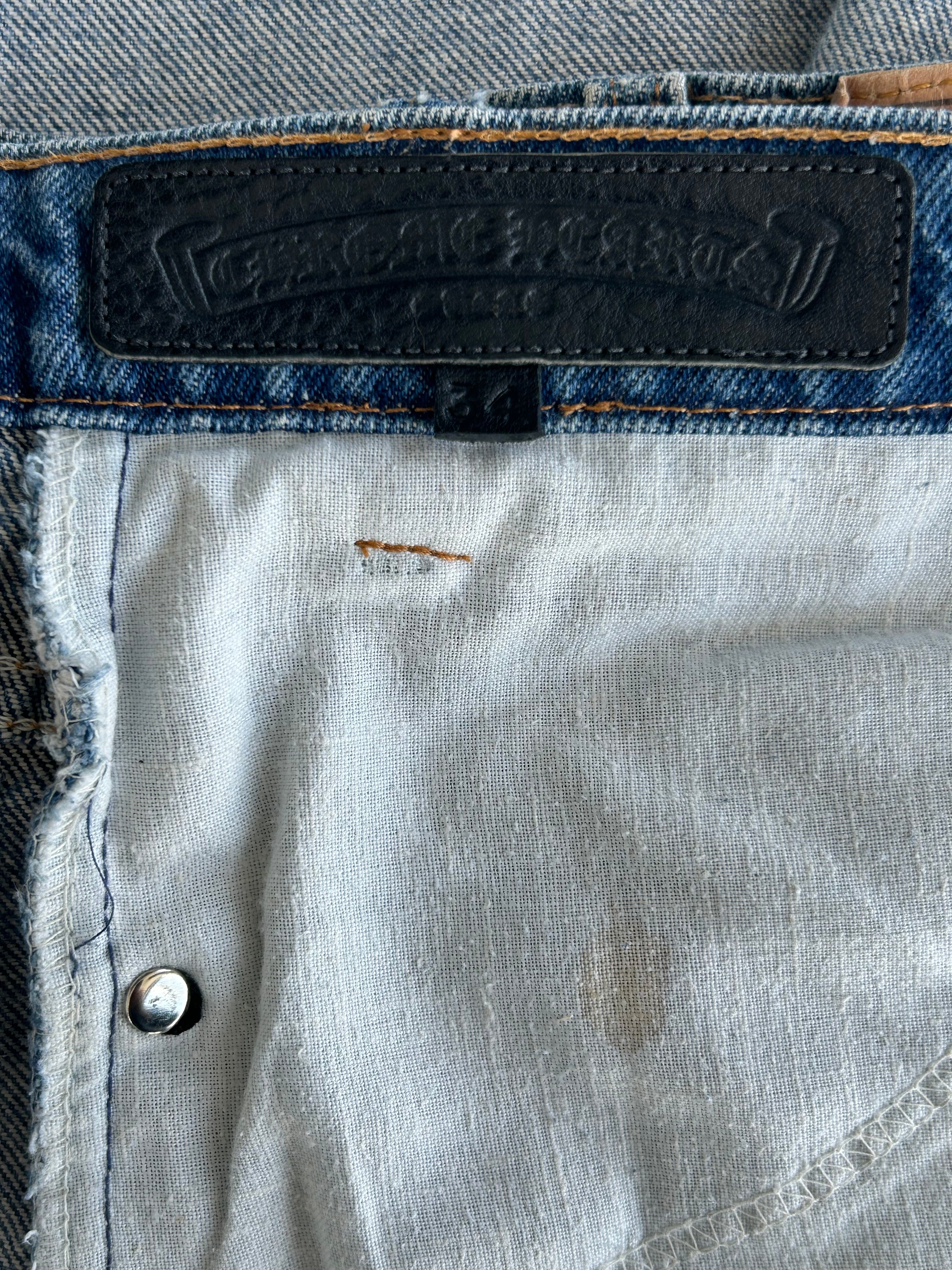 Chrome Hearts x Levi's Blue & Black Cross Patch Denim Jeans for Men - Stylish Vintage Distressed Skinny Jeans - Perfect for Casual Outfits, Streetwear, and Night Out