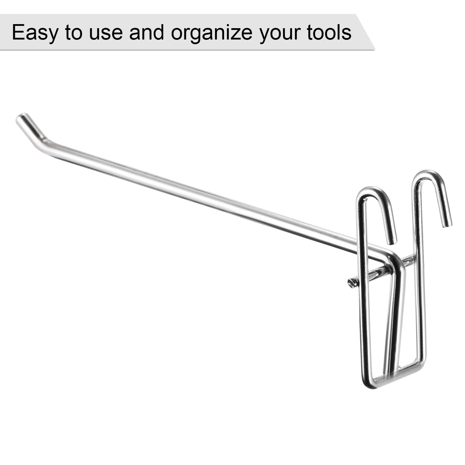 Meccanism Grid Wall Hooks - 10 Pack Heavy Duty Garage Storage Organizer, 8 Inch Long & 0.24 Inch Thick Silver Metal Hooks for Tools, Keys, Hats - Perfect for Workshop, Garage, Retail Store Organization
