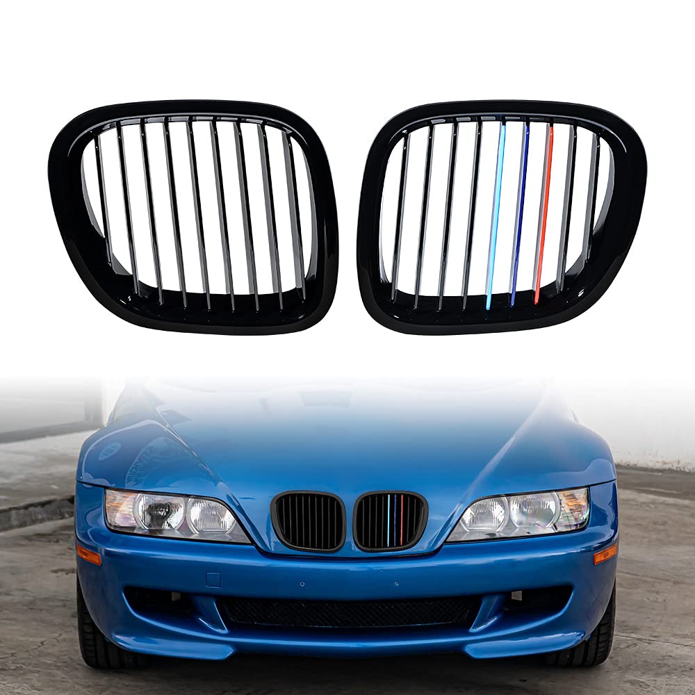 AstraDepot Compatible For BMW Z3 1995-2002 Glossy Black M Color Stripes Front Kidney Grill Insert - Upgrade Your BMW Z3's Style for Street & Show Car Enthusiasts