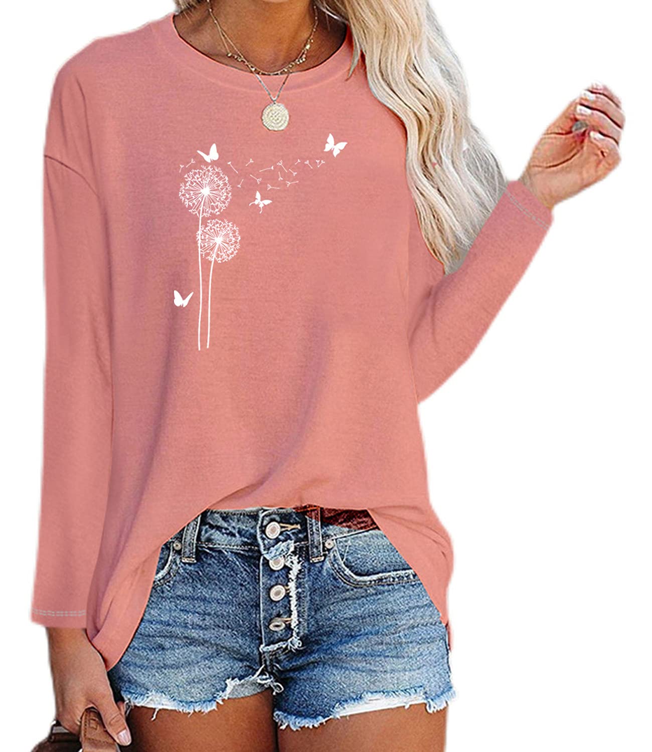 Women's Floral Graphic T-Shirt - Long Sleeve Cotton Tunic Top for Fall | Casual Outfit, Layering Essential & Autumn Fashion Staple