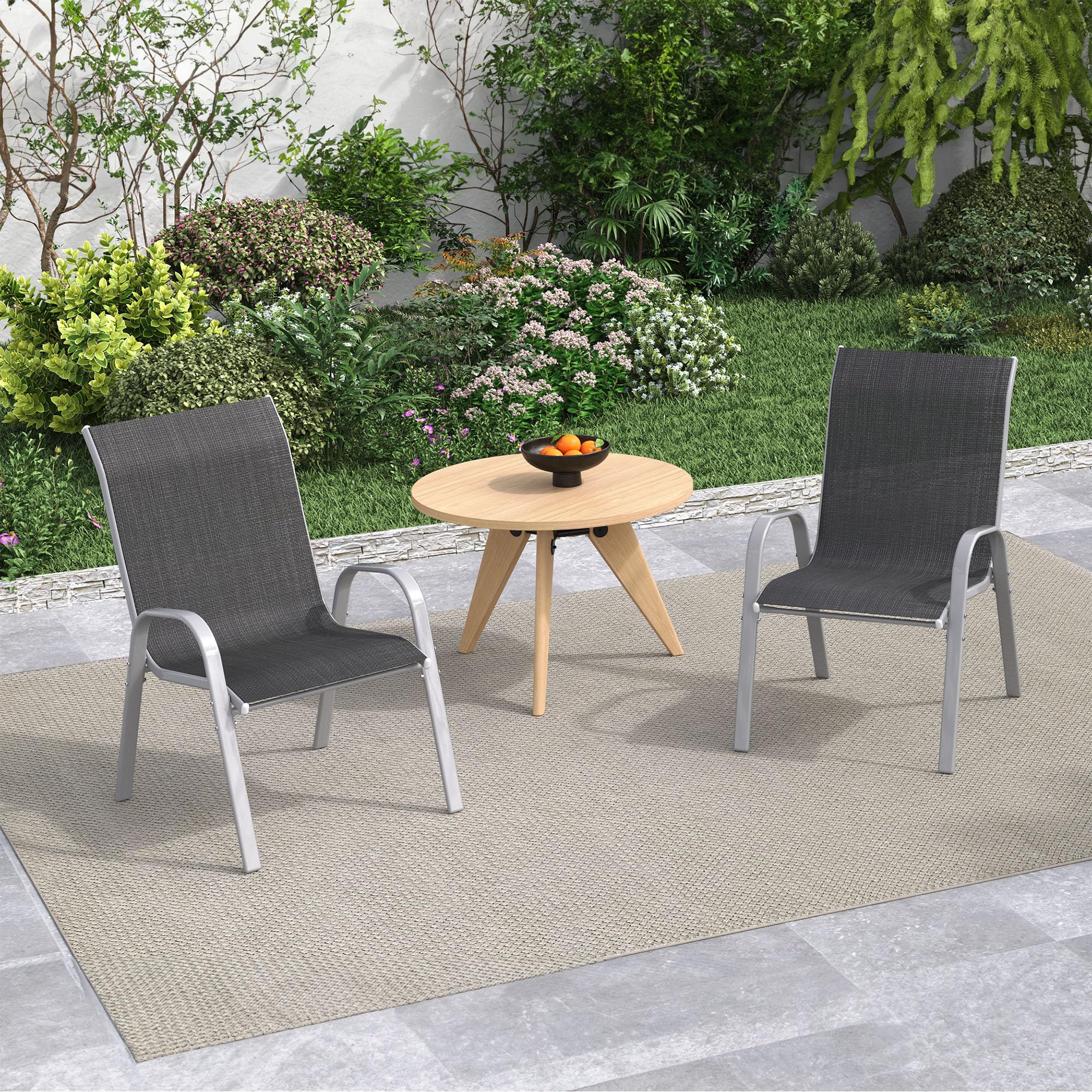 Amopatio 2-Piece Stackable Patio Chairs Set - All-Weather Outdoor Dining Chairs with Breathable Design for Backyard, Deck & Garden - Dark Grey - Perfect for Outdoor Entertaining & Relaxation