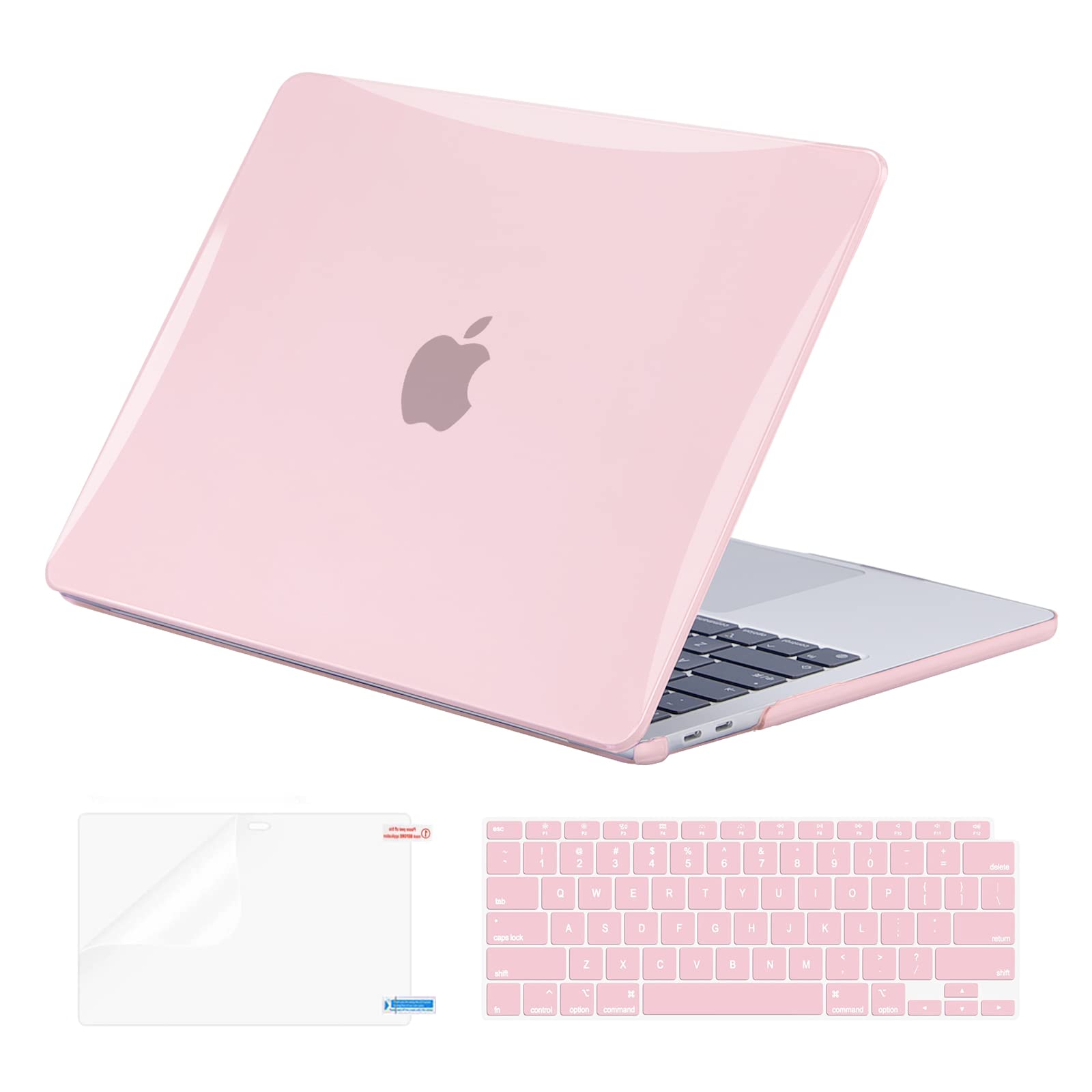 EooCoo Hard Protective Case for MacBook Air 13 inch (M1 Chip 2021-2018) with Retina Display | 13.3 inch Shockproof Plastic Cover + Clear Keyboard Protector + Anti-Glare Screen Protector in Crystal Pink | Perfect for Travel, Office & School Use