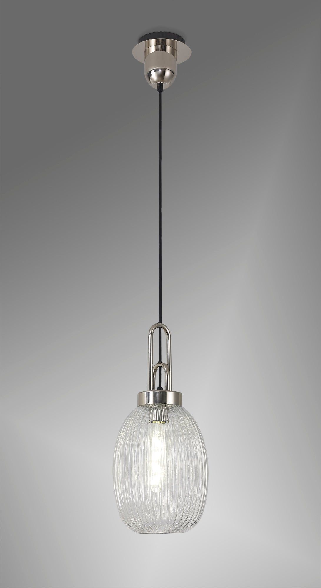 Cadiz 1-Light Pendant Light Fixture with 20cm Almond Ribbed Glass Shade, E27 Socket, IP20 Rated - Perfect for Kitchen Island, Dining Room, or Bedroom Lighting