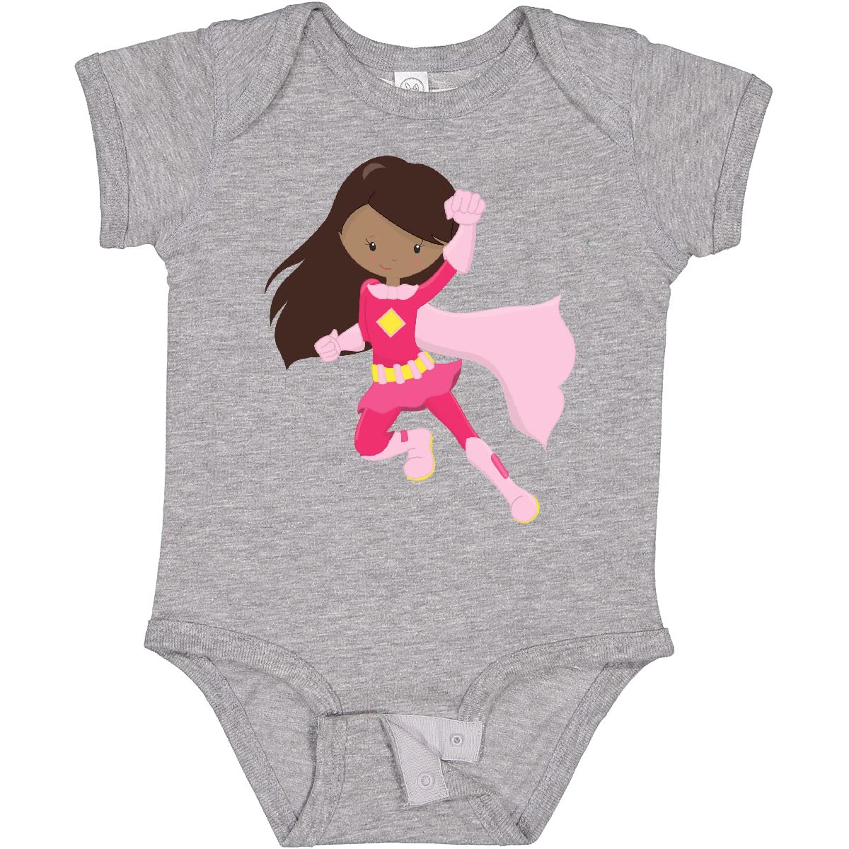 Inktastic African American Superhero Girl with Pink Cape Baby Bodysuit - Cute Infant Outfit for Playdates, Costume Parties & Superhero-Themed Events