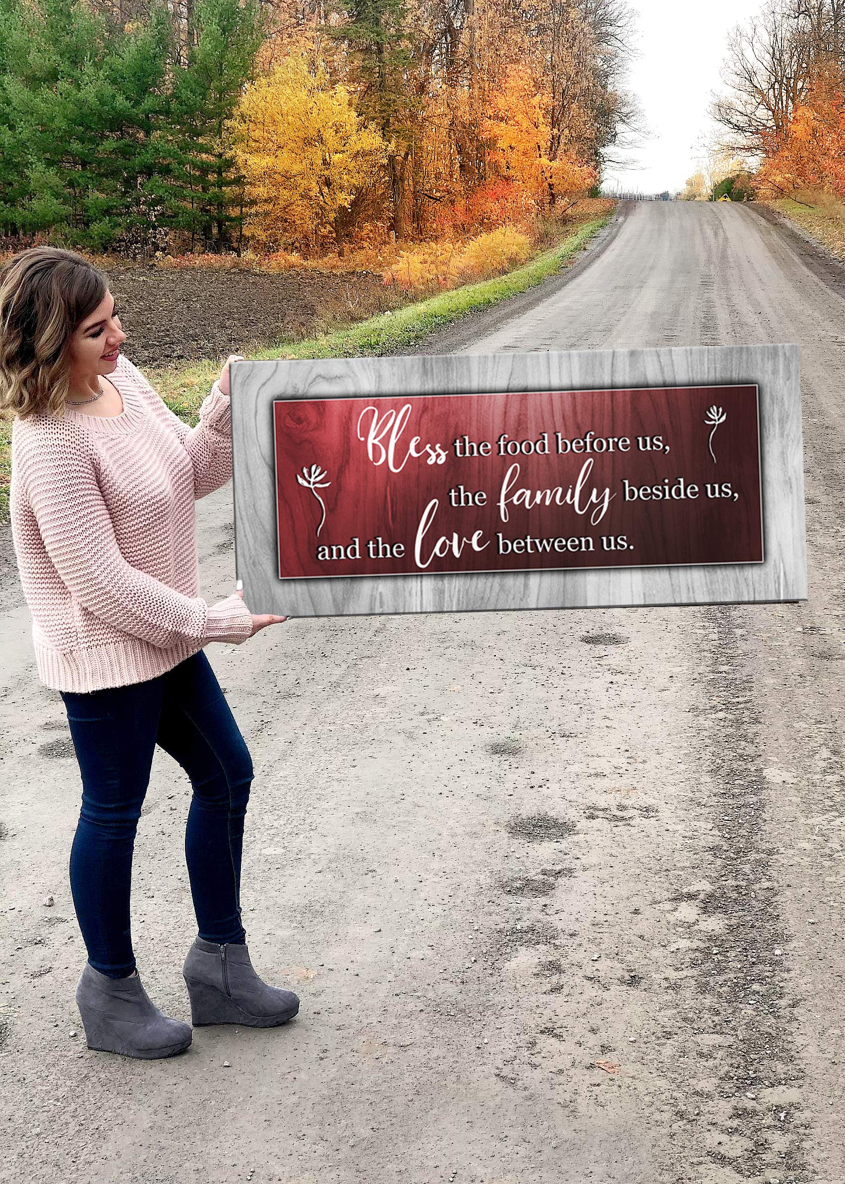 Bless the Food Before Us Framed Wall Art - 42x19 Inch Kitchen & Dining Room Decor Sign - Perfect for Farmhouse, Rustic & Christian Home Decor - Ideal for Gifts & Housewarming