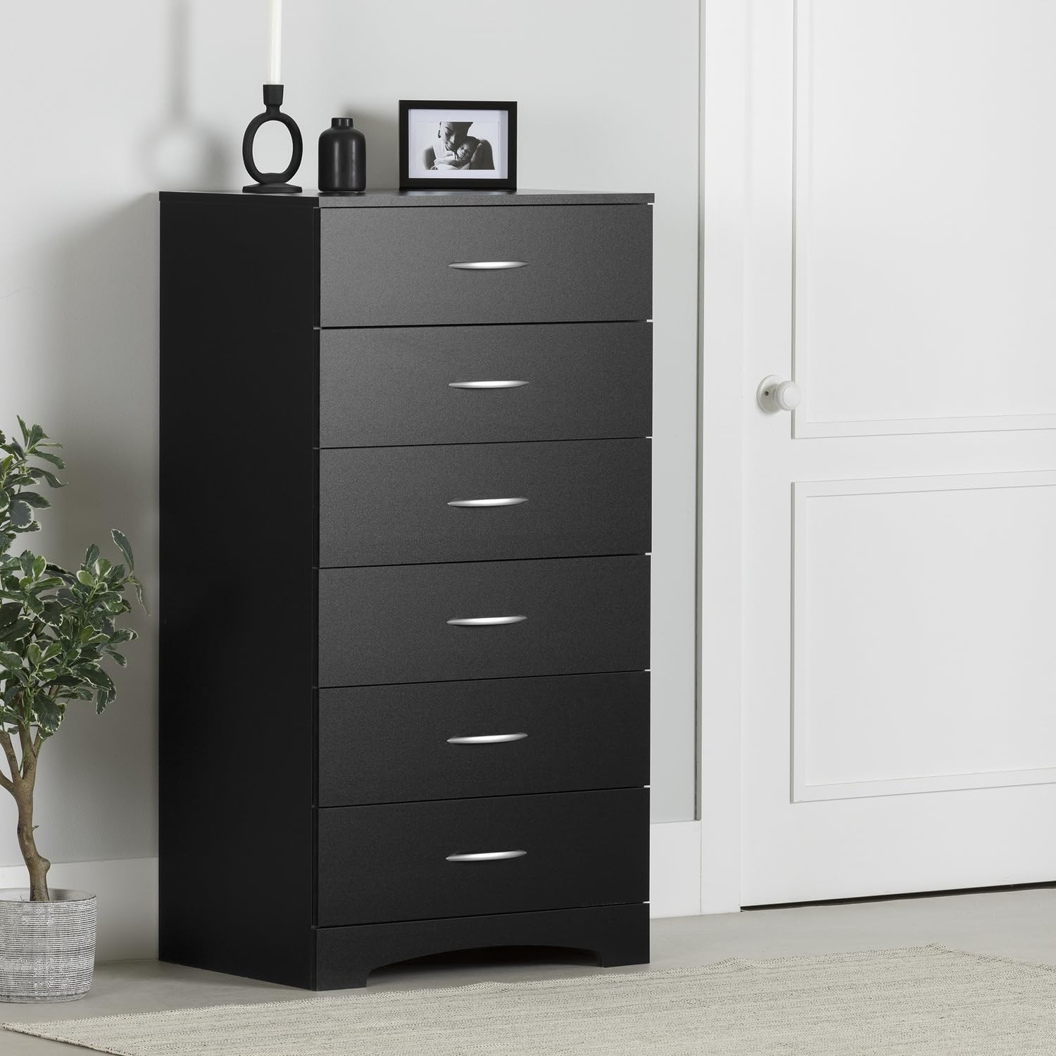 South Shore Step One 6-Drawer Lingerie Chest in Pure Black - Stylish Storage Solution for Bedroom, Closet & Dorm Organization