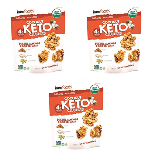 Organic Keto Coconut Clusters with Pecans, Almonds & Pumpkin Seeds - Gluten Free, Low Carb Snack - Pack of 3 for Healthy On-the-Go Lifestyle & Keto Diet