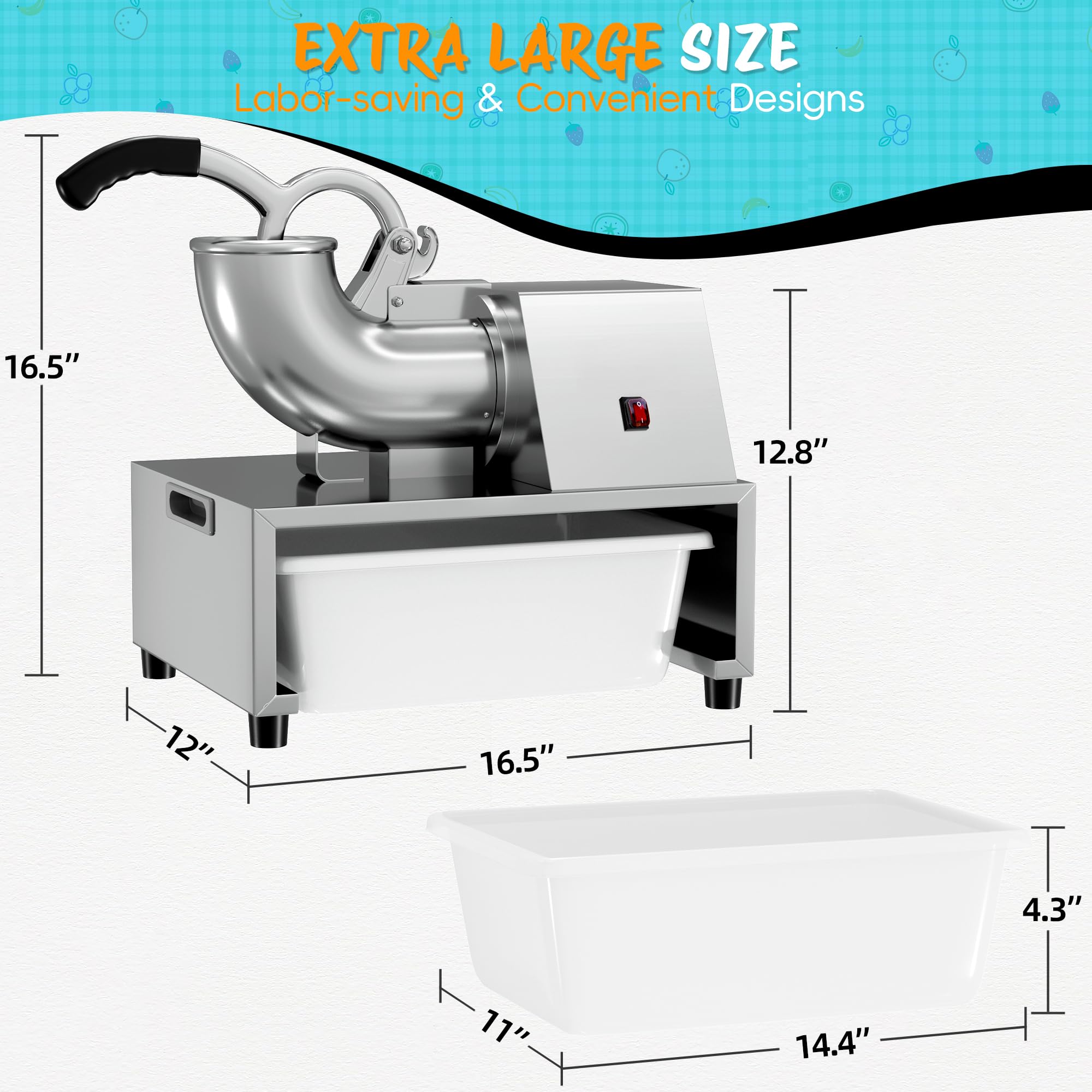 Commercial Snow Cone Machine 500LB/H - 300W Heavy Duty Ice Shaver for Fluffy Shaved Ice, Perfect for Home Parties, Carnivals & Summer Treats - Industrial Grade Snow Cone Maker for Restaurants & Events