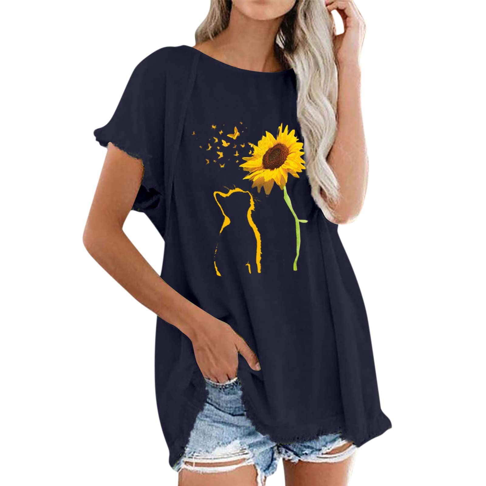 Trendy Women's Summer Tops - Casual Tassel O-Neck Short Sleeve Cotton Linen Blouse with Dandelion Print | Perfect for Beach Outings, Vacation Wear & Casual Street Style