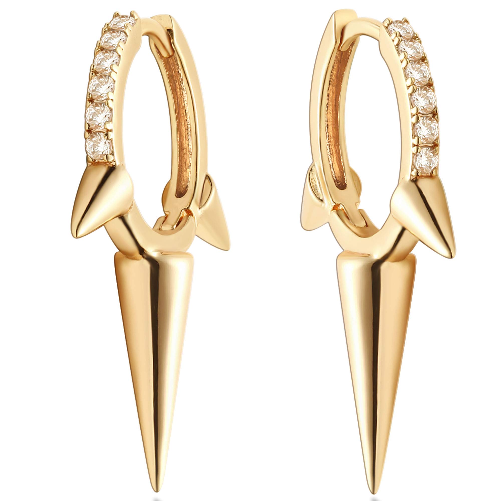 Mevecco 14K Gold Plated Delicate Geometric Triangle Cone Dangle Hoop Earrings for Women - Elegant Everyday & Party Jewelry Gift