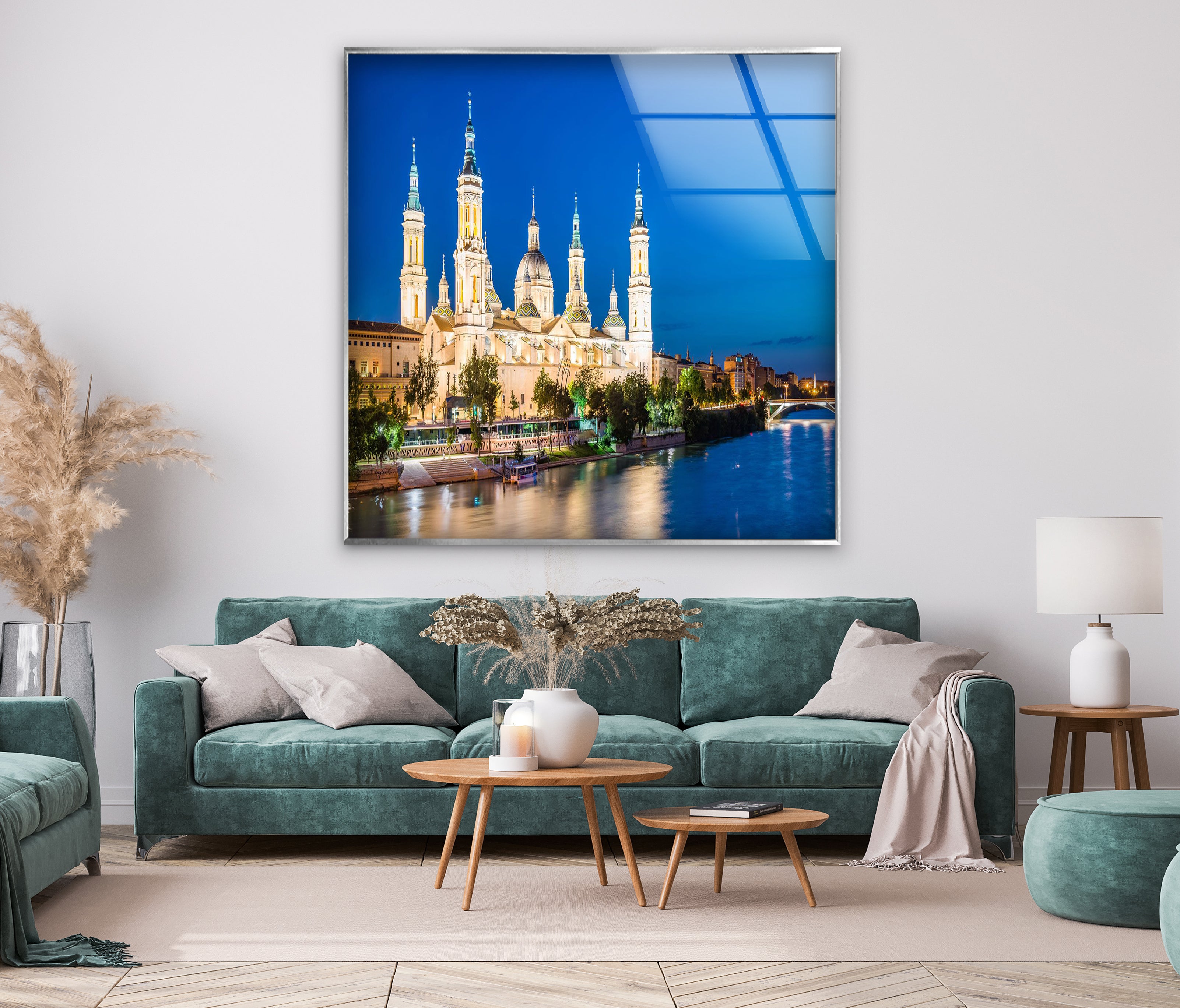 Basilica del Pilar Glass Wall Art - Stunning Night View of Zaragoza's Iconic Landmark | Religious Home Decor & Spanish Souvenir Gift for Travel Lovers