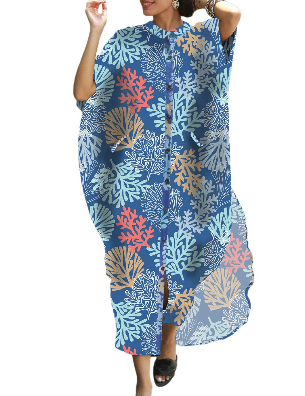 Eddoyee Women's Plus Size Long Beach Cover Up Dress - Loose Flowy Kaftan for Swimming, Poolside, and Vacation Wear