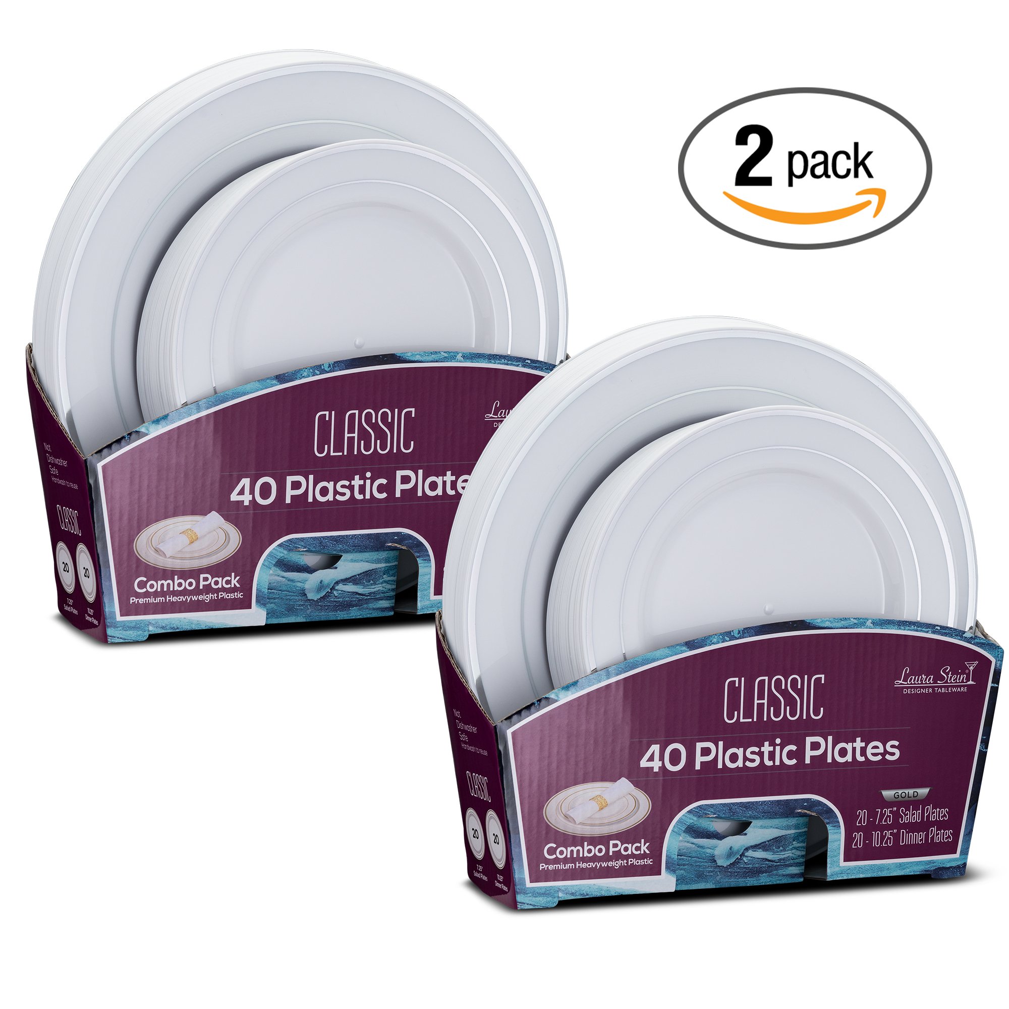 Laura Stein Designer 80-Piece Premium Plastic Dinnerware Set - White with Silver Rim (40x10.75
