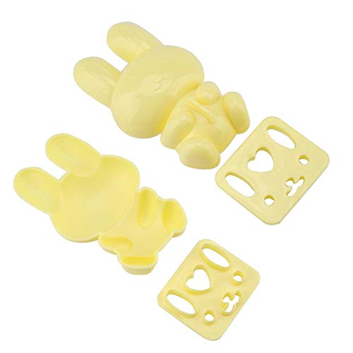 3-Piece Food-Grade PP Cartoon Rabbit Sushi Rice Mold Set - DIY Onigiri Maker for Bento, Party & Home Cooking - Yellow (Perfect for Kids Lunch & Japanese Cuisine Decor)