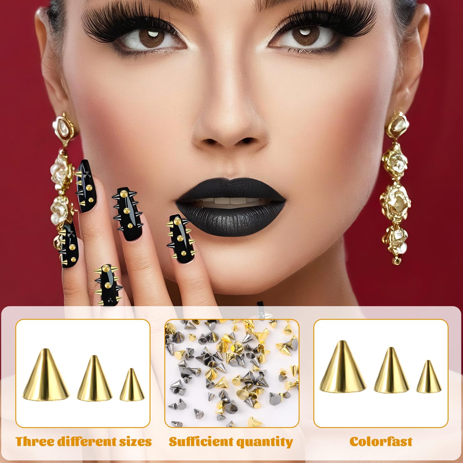 6 Grid/Box Mini Metal Studs for Acrylic Nails - Punk Style Gold & Black Nail Art Studs for DIY Manicure | Perfect for Nail Art Decoration, Salon Use & DIY Nail Crafts