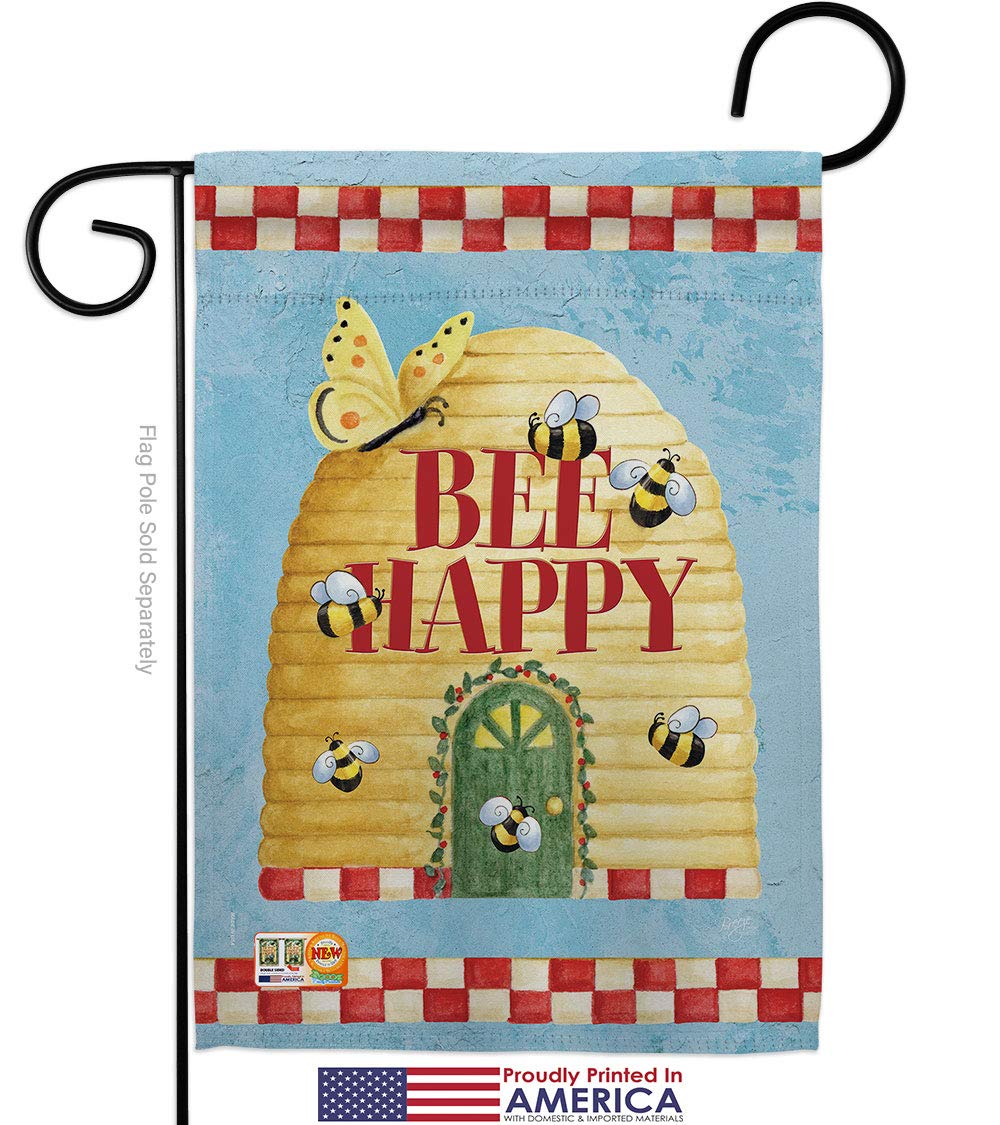 Bee Happy Hive Garden House Flags Kit - Spring Butterfly Ladybugs Dragonfly Decor - Natural Wildlife Yard Banner Gift (28x40 Inches) Made in USA - Perfect for Spring Gardens, Outdoor Decor & Wildlife Lovers