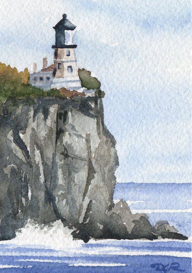 Split Rock Lighthouse Watercolor Art Print by DJ Rogers - Vintage Lake Superior Landscape Wall Decor for Home, Office & Gifts