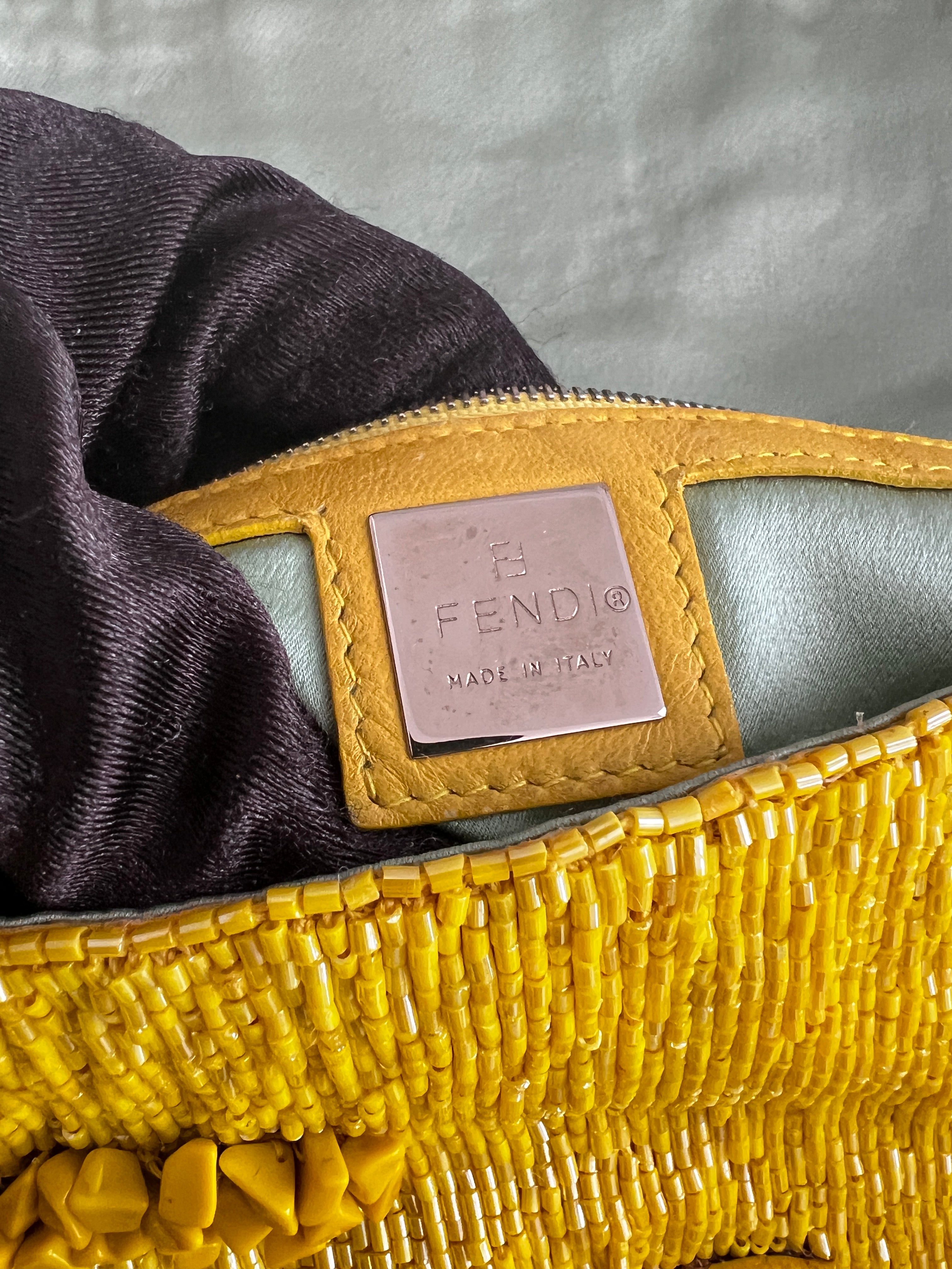 Vintage Fendi Yellow Beaded Baguette Bag - Luxury Designer Handbag for Women | Perfect for Evening Parties, Weddings & Special Occasions
