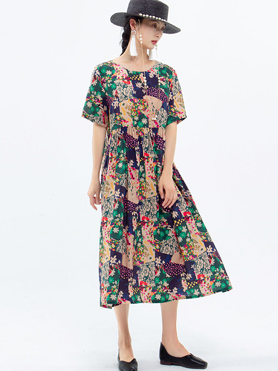Plus Size Floral Print Short Sleeve Summer Dress - Loose Fit Casual Maxi Dress for Women, Perfect for Beach Vacation, Garden Party & Everyday Wear
