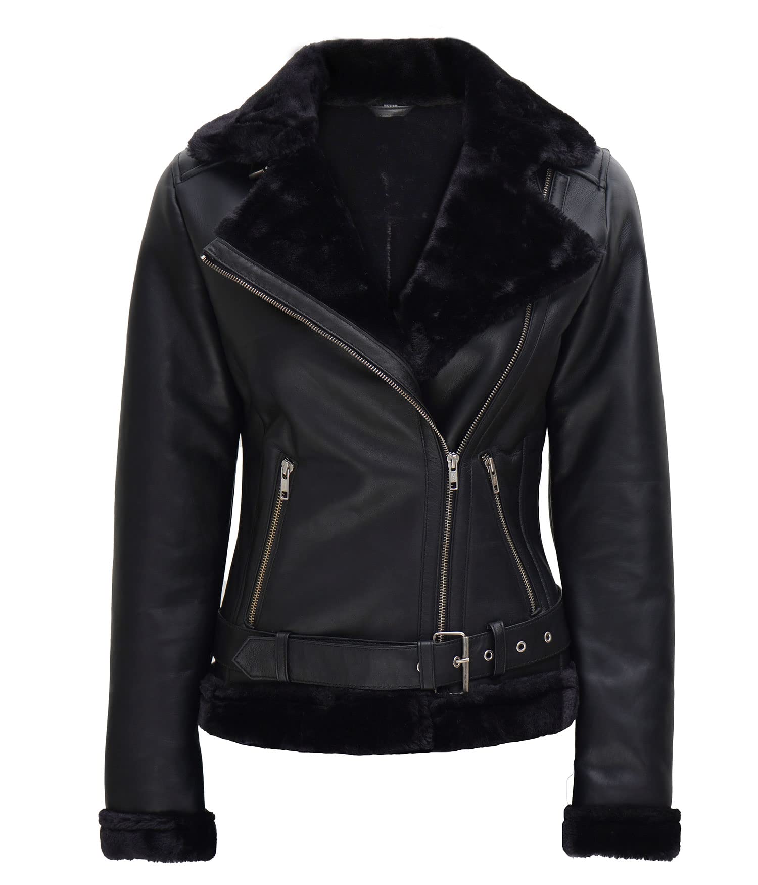 Decrum Women's Vintage Shearling Leather Jacket - Real Winter Warm Coat for Women | Classic Biker Style Outerwear for Casual Wear, Travel & Cold Weather Fashion