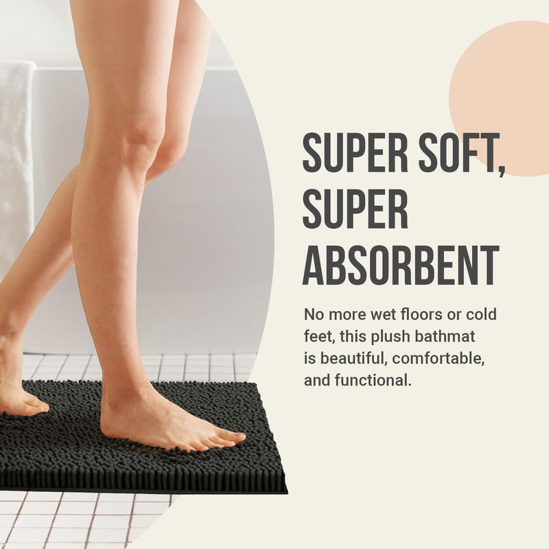 2-Piece Non-Slip Shaggy Chenille Bathroom Rug Set - Super Absorbent 24x16
