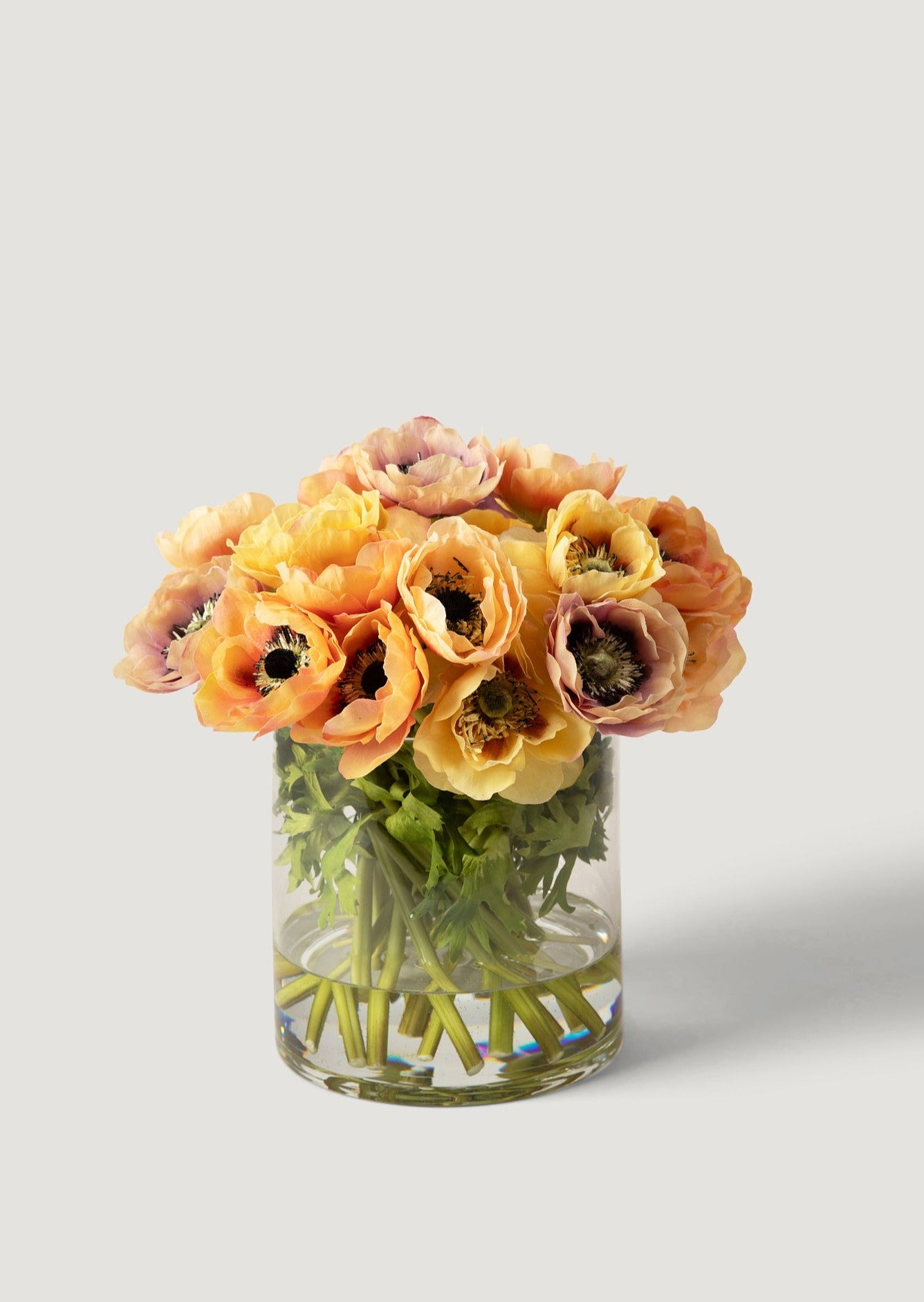 Natural Touch Anemone Flower Arrangement in Glass Vase - 12 Stems Artificial Silk Flowers for Home Decor, Wedding Centerpieces & Office Table Decorations