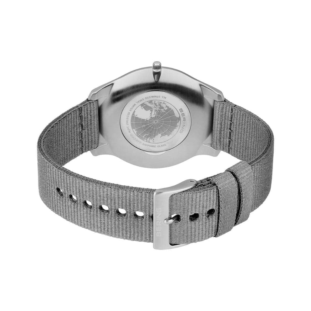 Bering Ultra Slim Gray Dial Men's Watch with NATO Strap 18342-577 - Stylish Minimalist Watch for Business, Casual & Outdoor Activities