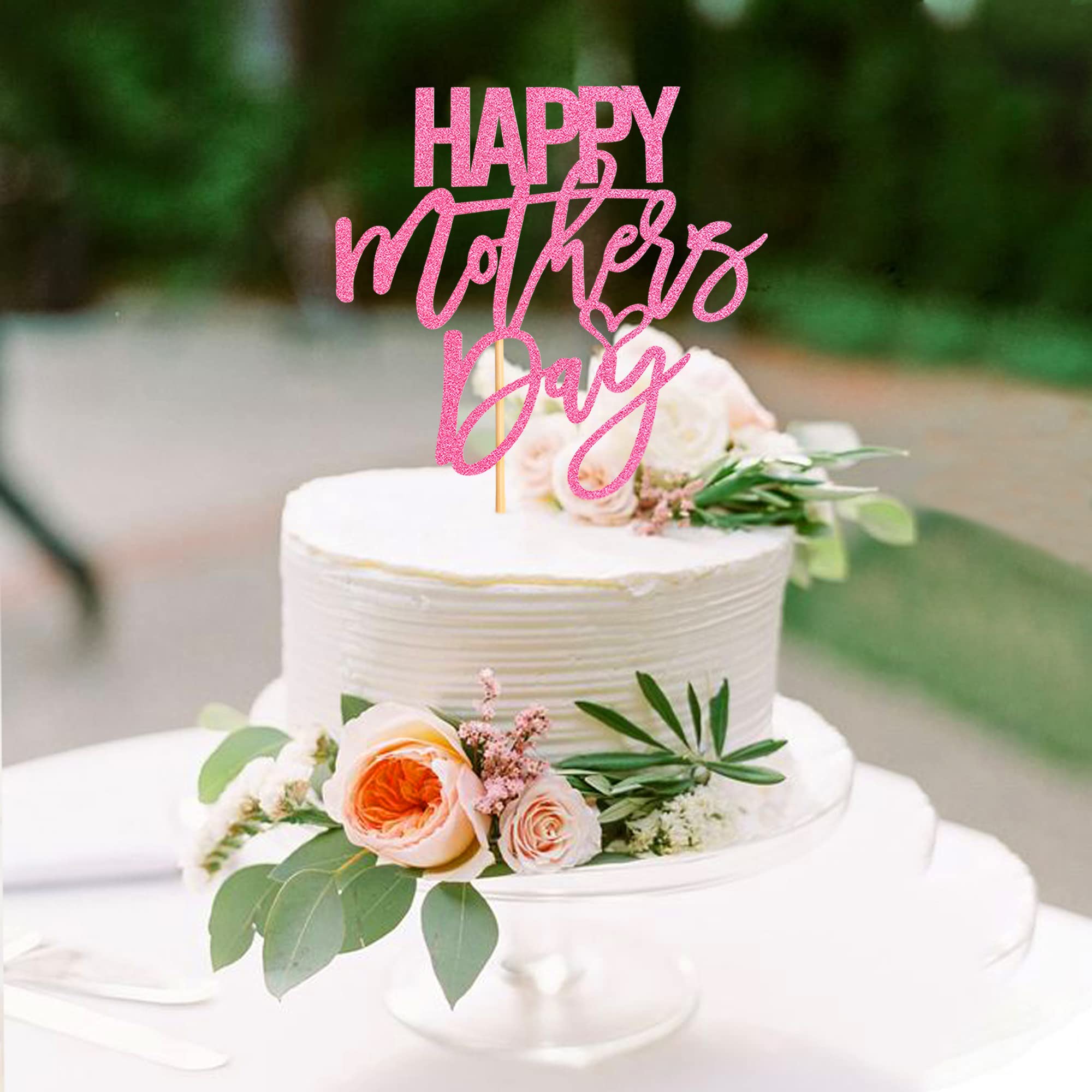 Happy Mother's Day Cake Topper - Pink Glitter Party Cake Decoration for Birthday, Wedding & Special Occasions | Perfect for Mom's Celebration