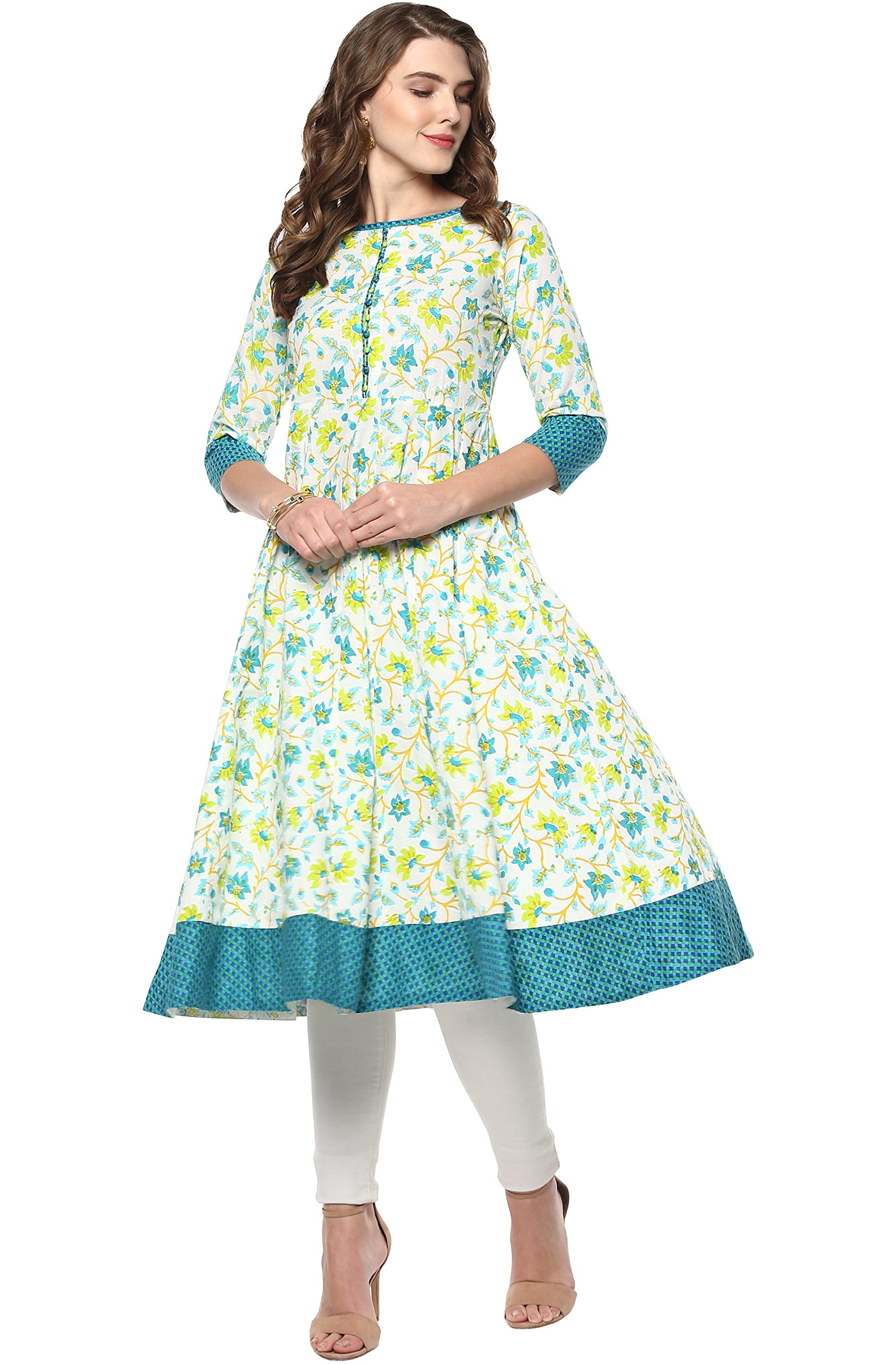 Janasya Indian Women's Multicolor Pure Cotton Kurta | Comfortable Ethnic Wear for Casual & Festive Occasions