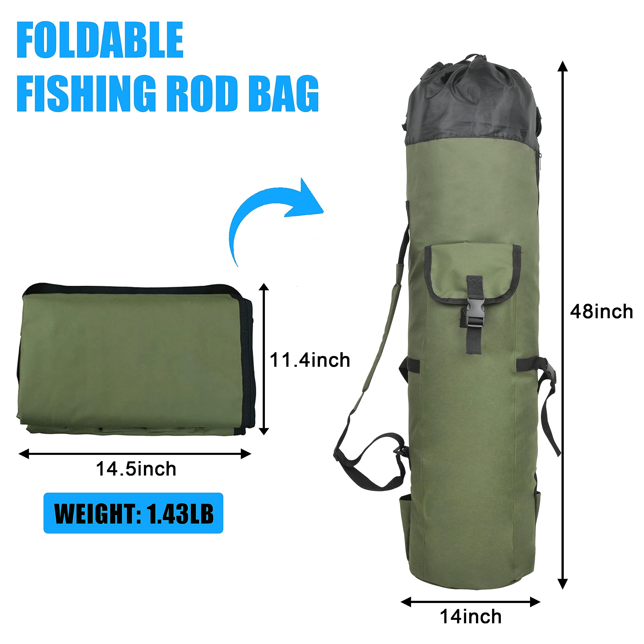 OROOTL Fishing Rod Bag - Durable Canvas Fishing Pole Case with Reel Organizer, Tackle Backpack & Rod Holder - Perfect for Travel, Storage & Outdoor Fishing Trips - Great Gift for Anglers & Fishing Enthusiasts