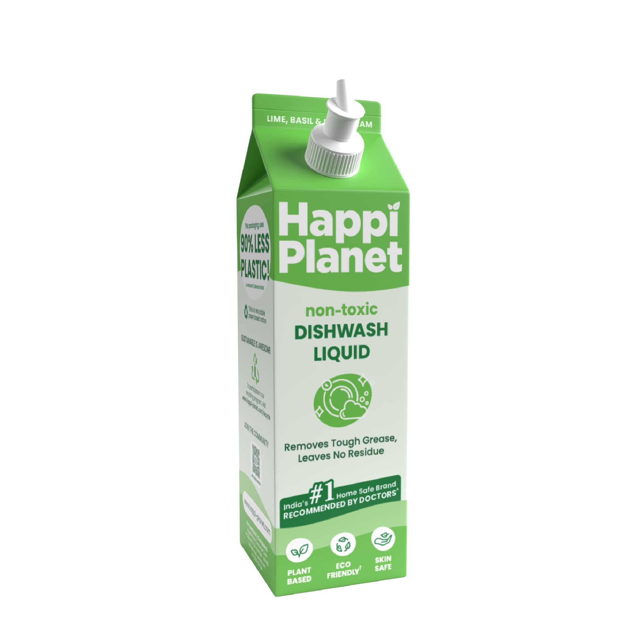 Happi Planet Organic Dishwashing Liquid Gel Refill Pack 1L - Herbal, Natural, Plant-Based, Biodegradable, Non-Toxic, Eco-Friendly - Tough Grease Remover, No Residue - Safe for Babies & Pets - Perfect for Kitchen Cleaning, Dishwashing, and Eco-Conscious Homes