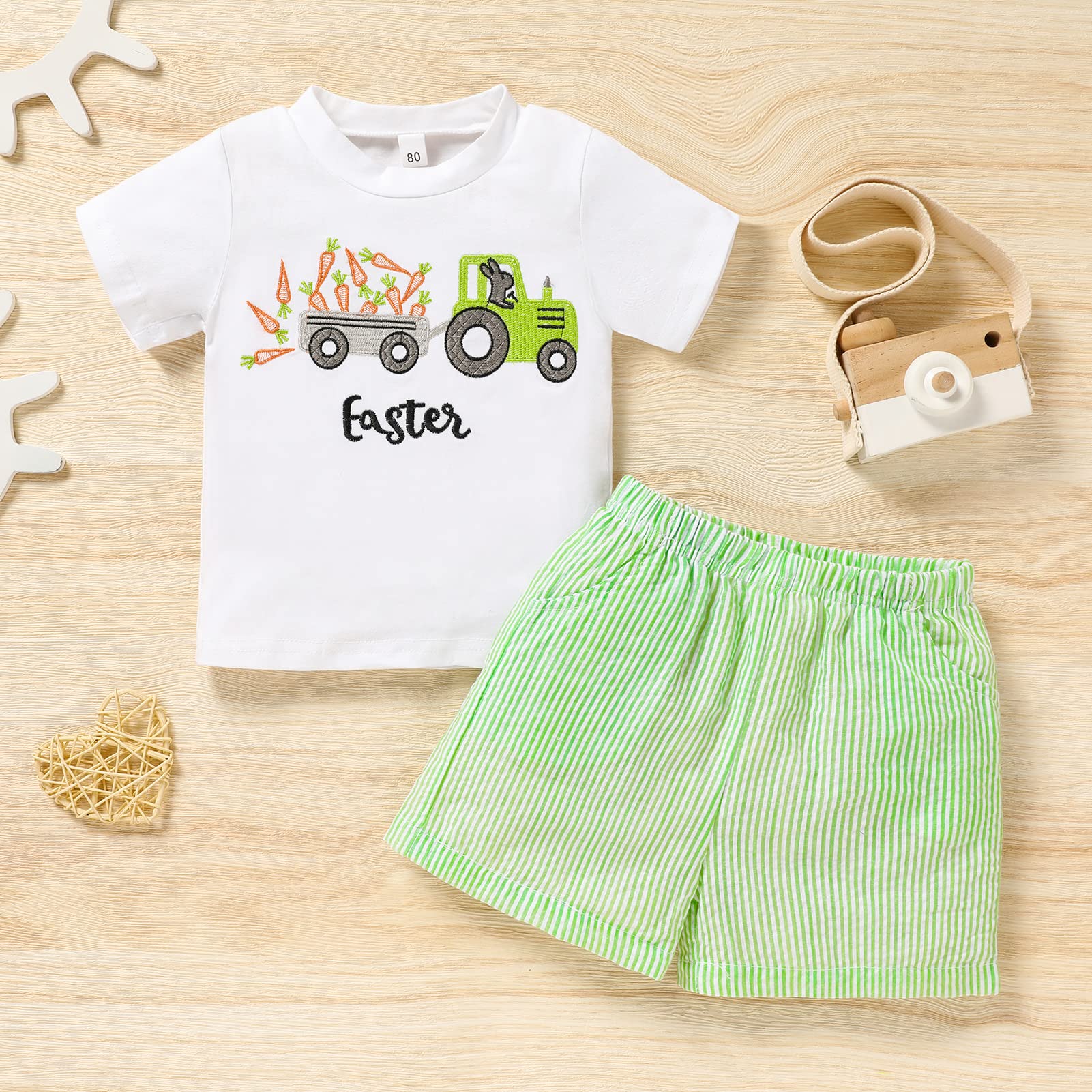 Sinhoon Toddler Easter Outfits - Cute Bunny Graphic T-Shirt & Striped Casual Pants Set for Baby Boys & Girls (6-24 Months) | Unisex Spring Holiday Outfit for Easter Egg Hunt & Family Photos