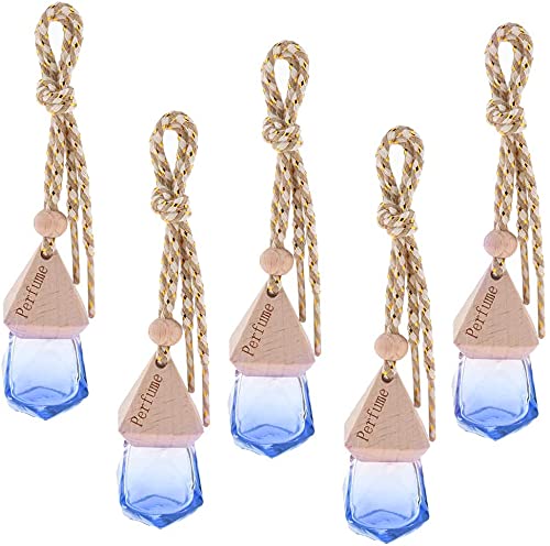 5pcs Refillable Car Hanging Perfume Bottle - Dark Blue Essential Oil Diffuser & Air Freshener Pendant for Long-Lasting Fragrance in Vehicles