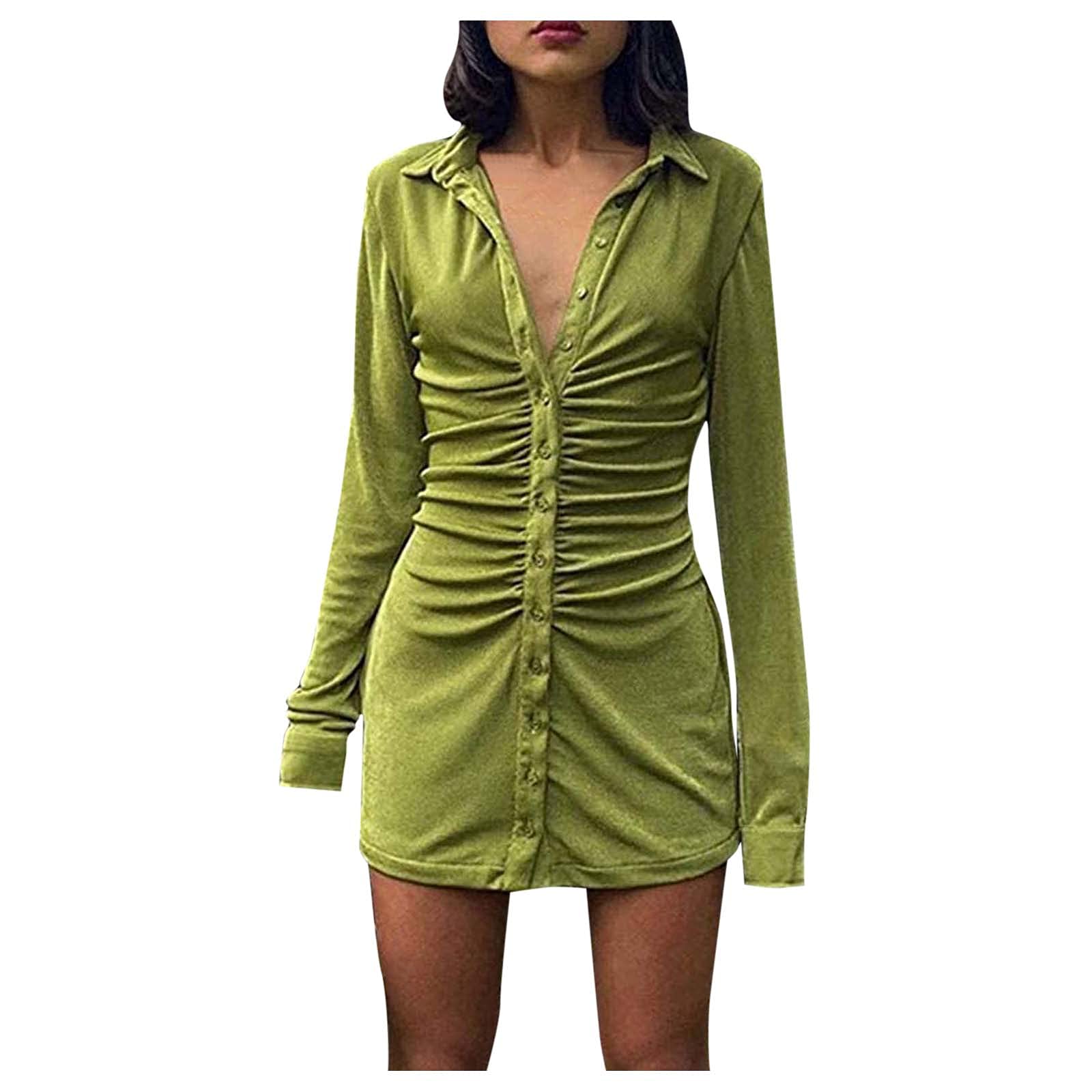 KWQOP Women's Fashion V-Neck Long Sleeve Printed Casual Loose Dress for Party, Work, Date Night & Everyday Wear