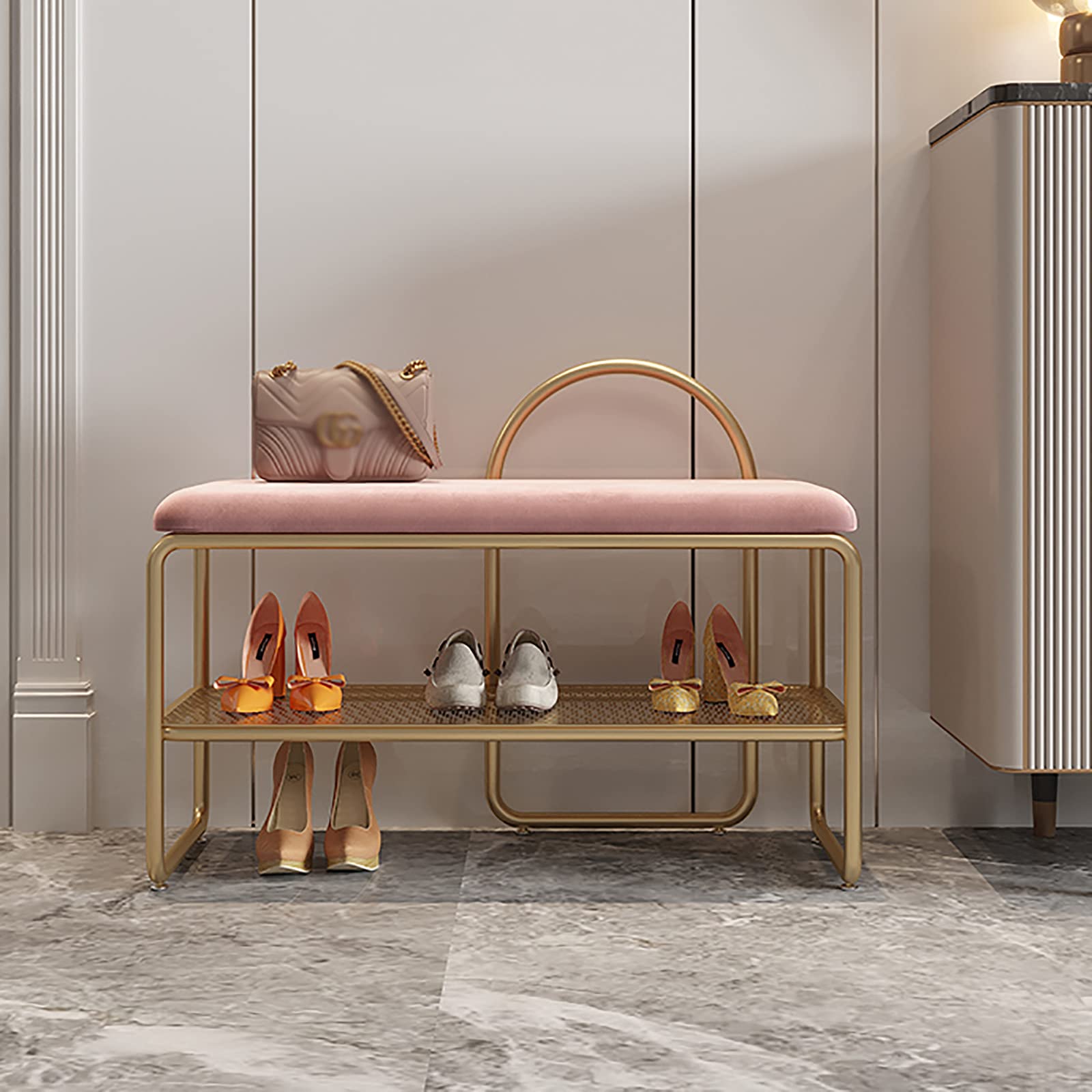 XIAOQIAO Shoe Bench with Storage - Modern Nordic Style Iron Shoe Rack with Seat Cushion - Entryway Hallway Organizer for Home, Closet & Dorm Room (62x32x45cm) - Perfect for Small Spaces & Quick Shoe Changes