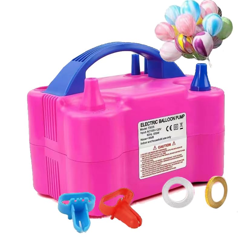 Electric Air Balloon Pump - 110V 600W Portable Dual Nozzle Balloon Inflator & Blower for Party Decorations, Birthday, Wedding, Baby Shower - Fast Inflation Rose Red Balloon Pump for Events & Celebrations