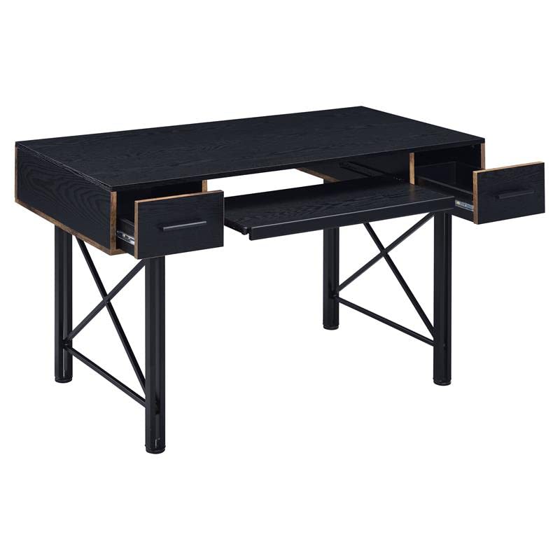 Acme Settea Black Wooden Computer Desk with 2 Storage Drawers & Keyboard Tray - Perfect for Home Office, Gaming Setup, and Small Workspace
